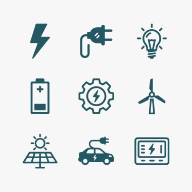 Çeşitli elektrikli aletler ve aletler için bir ikon koleksiyonu. Vektör İllüstrasyonu