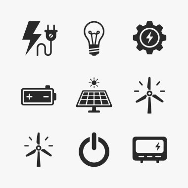 Çeşitli elektrikli aletler ve aletler için bir ikon koleksiyonu. Vektör İllüstrasyonu