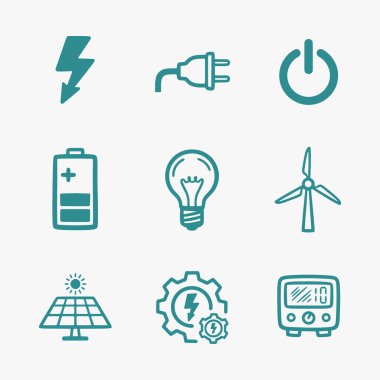 Çeşitli elektrikli aletler ve aletler için bir ikon koleksiyonu. Vektör İllüstrasyonu