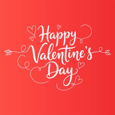 Düz dizayn Mutlu Sevgililer Günü el yazısıyla yazılmış yazı. Vektör İllüstrasyonu