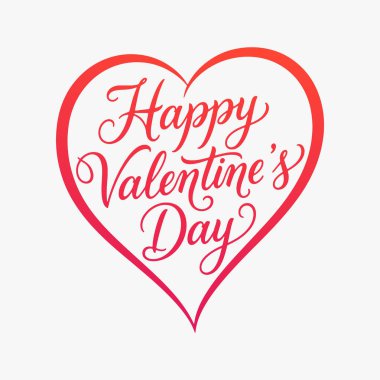 Düz dizayn Mutlu Sevgililer Günü el yazısıyla yazılmış yazı. Vektör İllüstrasyonu