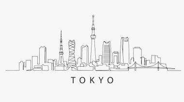 Düz Tasarım Tokyo şehrini yıkmadan tek sıra halinde. Vektör İllüstrasyonu