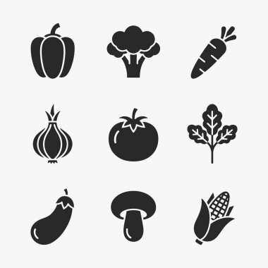 Çeşitli taze sebze ikonları. Vektör İllüstrasyonu
