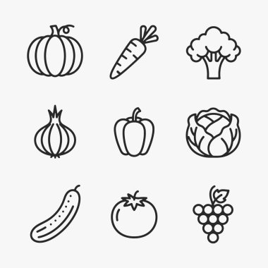 Çeşitli taze sebze ikonları. Vektör İllüstrasyonu