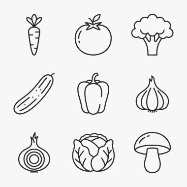 Çeşitli taze sebze ikonları. Vektör İllüstrasyonu