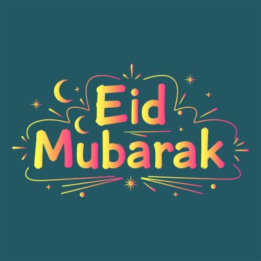 Canlı el yapımı Mübarek Mübarek harfleri dekoratif elementlerle. Bayram boyunca kutlama ve sevinç hissi. Vektör İllüstrasyonu