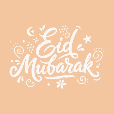 Canlı el yapımı Mübarek Mübarek harfleri dekoratif elementlerle. Bayram boyunca kutlama ve sevinç hissi. Vektör İllüstrasyonu