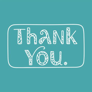 Canlı elle çizilmiş dekoratif elementlerle dolu bir teşekkür mektubu. Vektör İllüstrasyonu