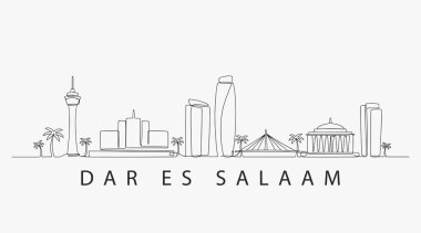 Flat Design one line without breaking the Dar Es Salaam city. Vector Illustration