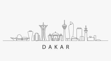 Flat Design one line without breaking the Dakar city. Vector Illustration
