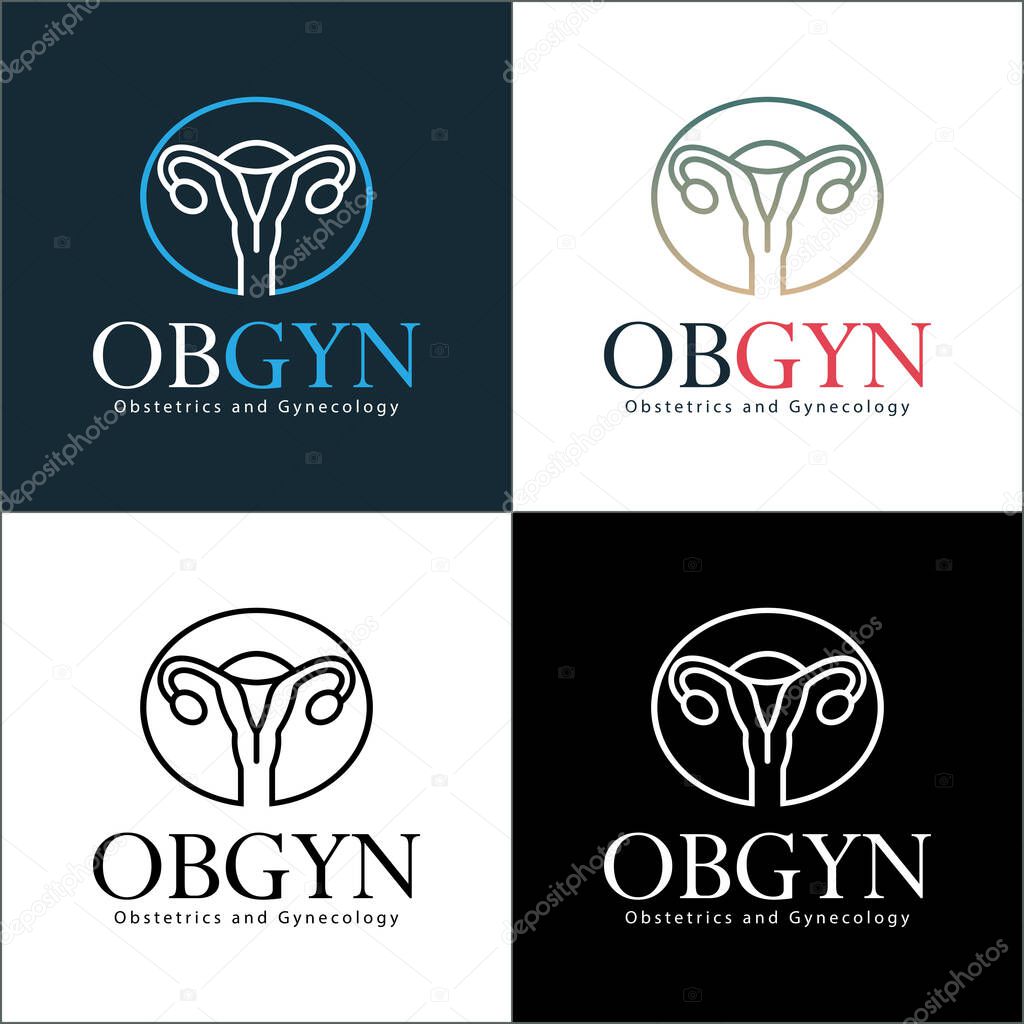 OBGYN obstetrics and gynecology clinic line art uterus medical care logo set template design