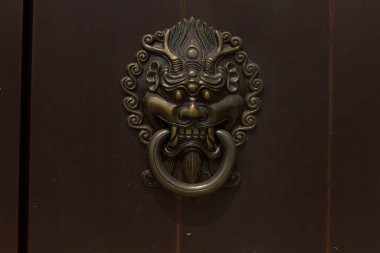 Kapı tokmağı, Aslan başlı kapı tokmağı Tahta tabakta eski bir kapı