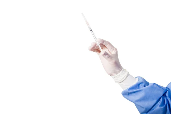 Close Nurse Doctor Hand Holding Plastic Syringe Medical Injection Hand — Stock Photo, Image