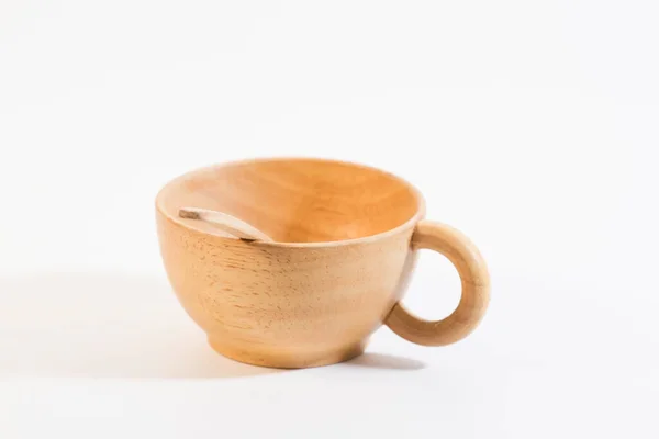 Wooden Cup Wooden Spoon White Background Only Point Clear —  Fotos de Stock