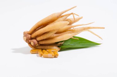 Kaempferia tıbbi bir bitkidir. Sıcak ve acı bir tadı var, mide ağrısını, şişkinliği, hazımsızlığı, toniği, cinsel iktidarsızlığı tedavi etmek için libidoya toniği hafifletiyor. - Evet. Hemoroidler için bir ilaç. Kapsül, sarı hap. 