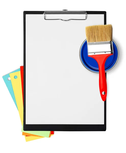 Clipboard with painting tools — Stock Photo, Image