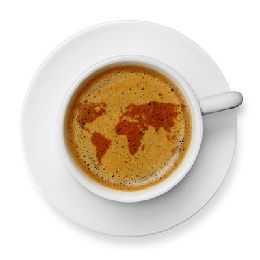 Dünya harita simgesi üzerinde kahve