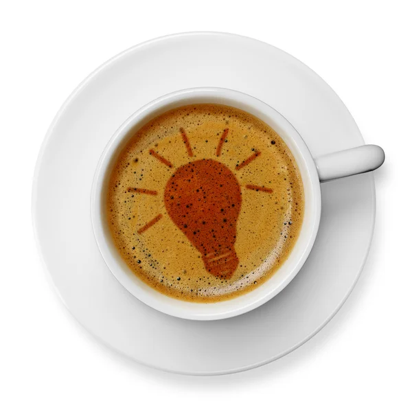 Glühbirnen-Symbol auf Kaffee — Stockfoto