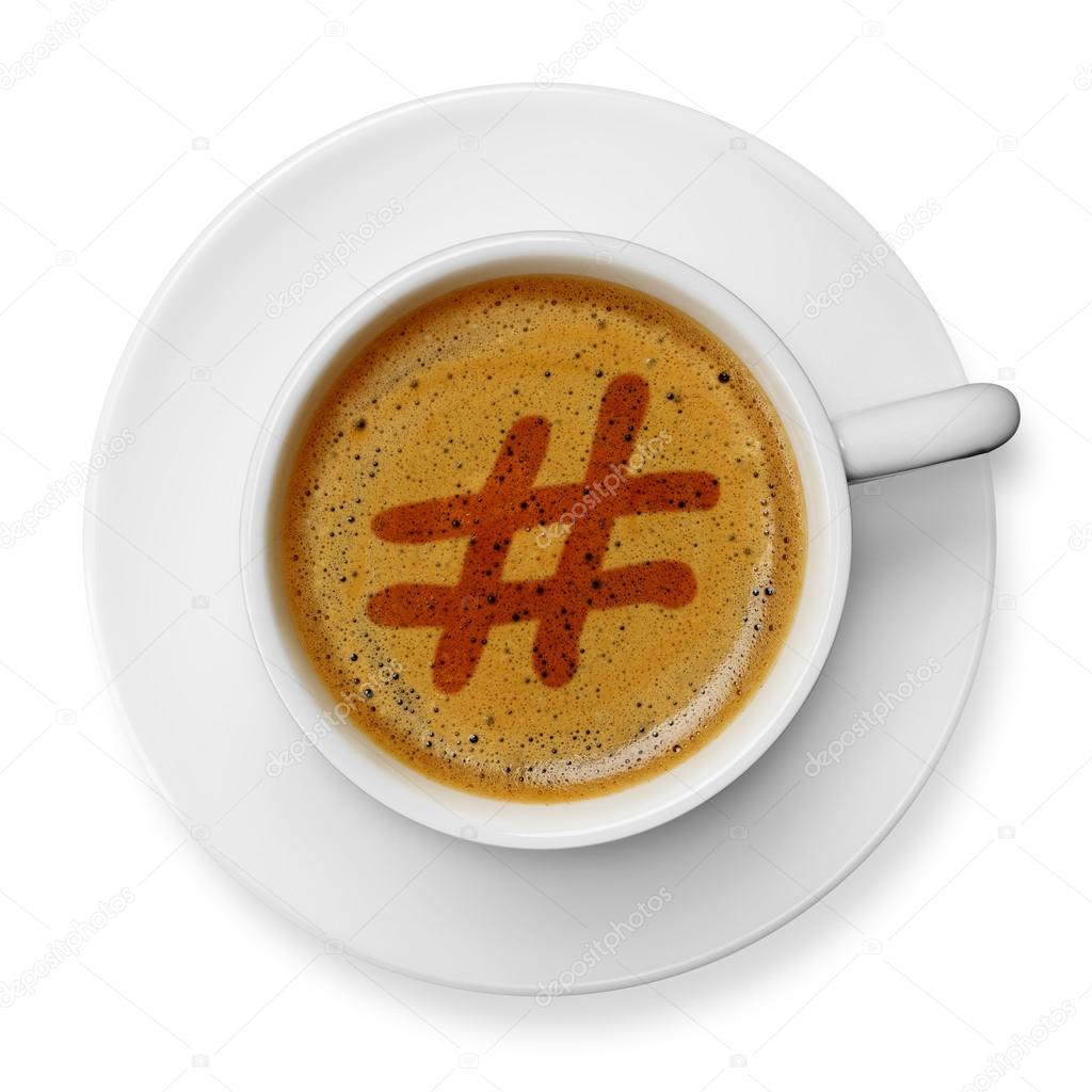 Hashtag icon on coffee