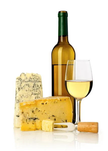 Біле вино і сир — стокове фото