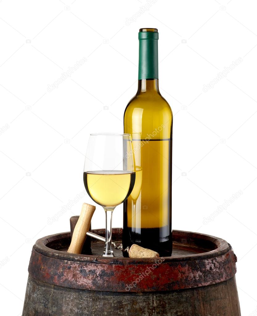 Wine and bottle opener on barrel