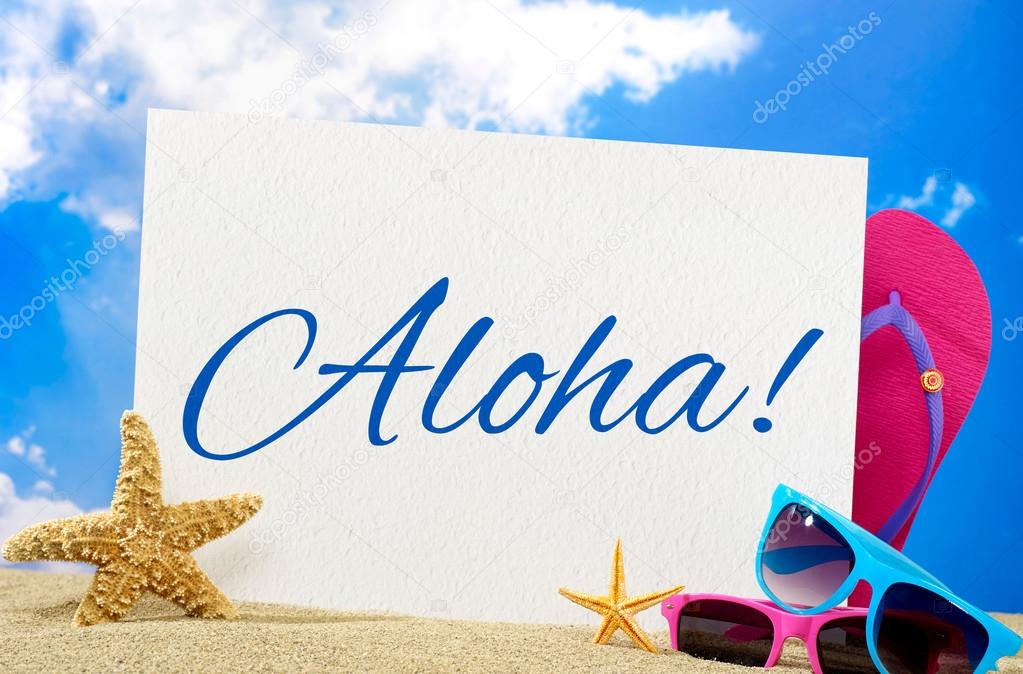 Aloha banner on the beach