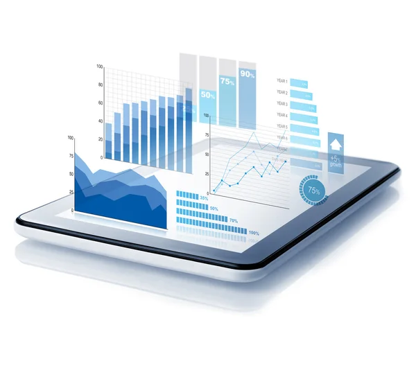 Diagramme, die vom Tablet projiziert werden — Stockfoto