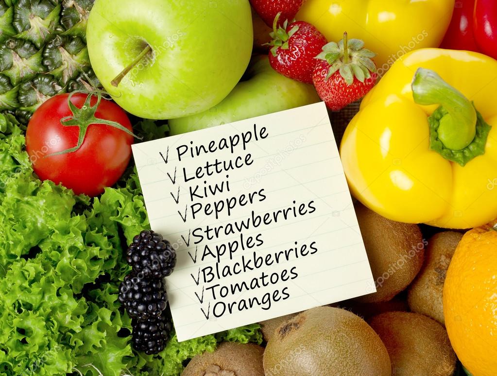 Shopping list on fruits and vegetable