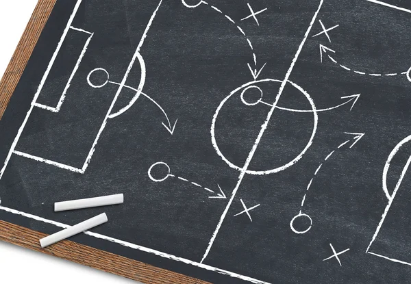Voetbal strategie op blackboard — Stockfoto