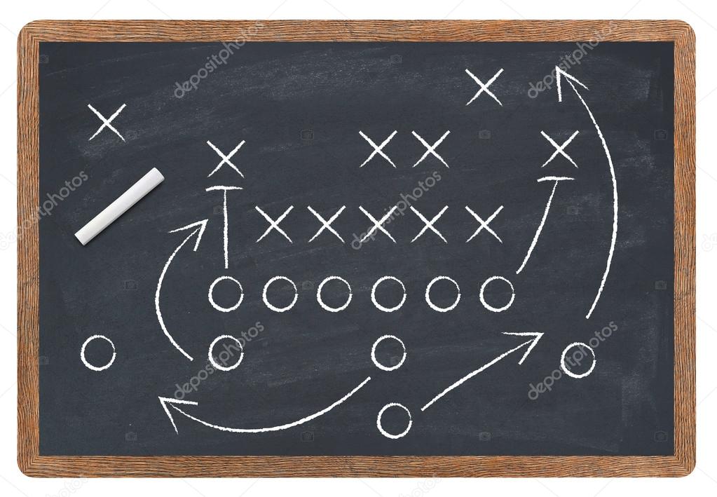 Football strategy on blackboard