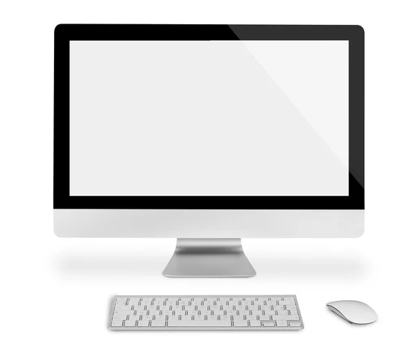Computermonitor mit Tastatur und Maus — Stockfoto