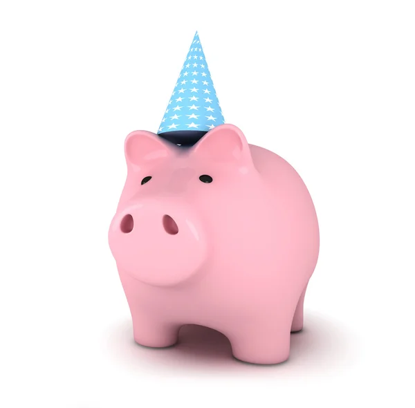 Banco porquinho com chapéu de festa — Fotografia de Stock