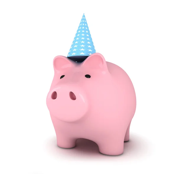 Piggy bank met feest hoed — Stockfoto