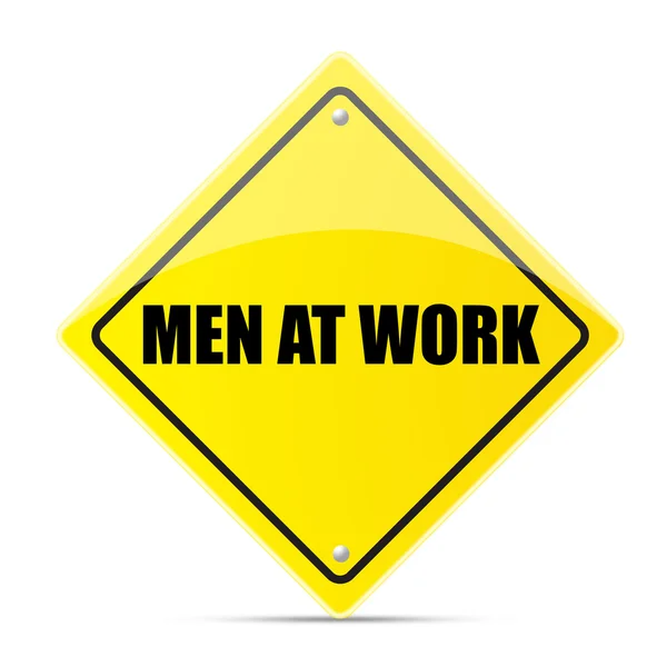 Hombres en el trabajo señal de tráfico — Foto de Stock