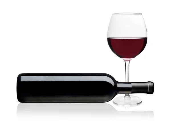 Rotweinflasche und Glas — Stockfoto