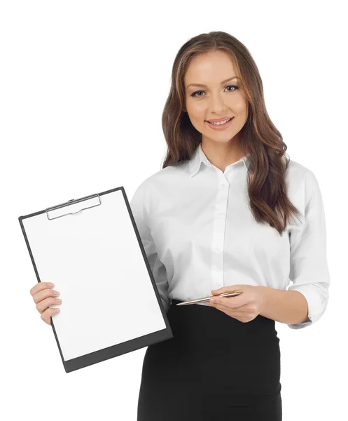 Business woman with clipboard — Stock Photo, Image