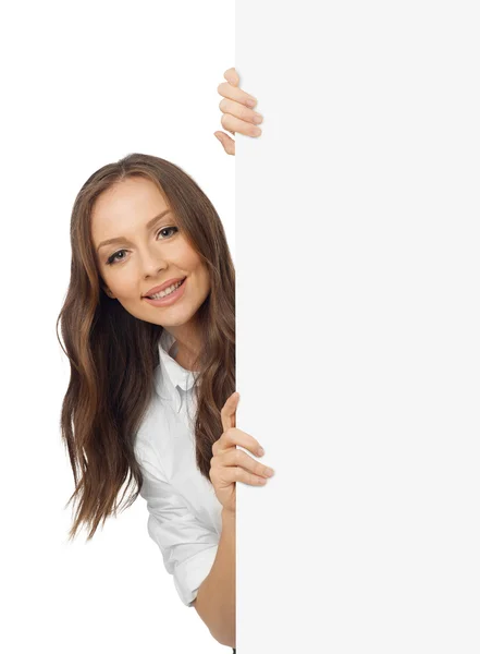 Young woman with billboard — Stock Photo, Image