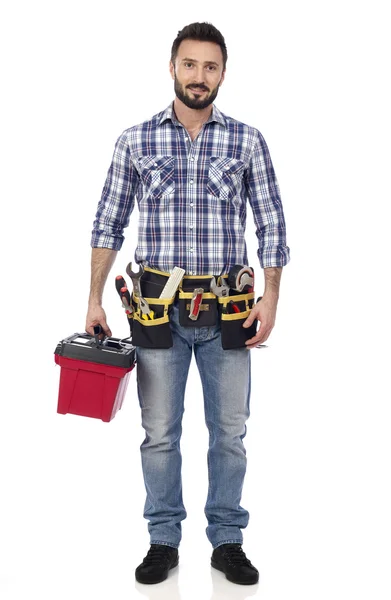Handyman med toolbox — Stockfoto