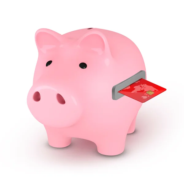 신용카드가 있는 돼지 은행 — 스톡 사진