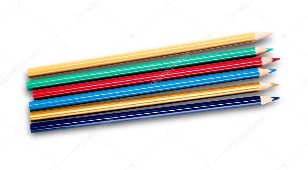 Multi-colored pencils isolated on white