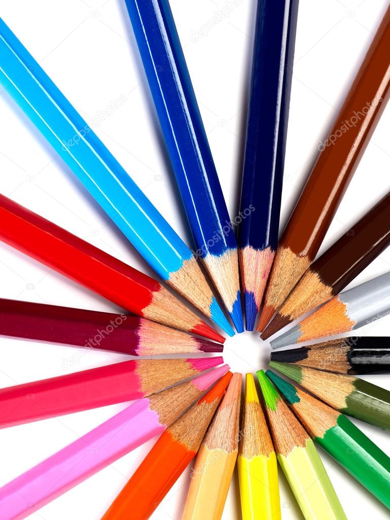 Pencils close-up on white