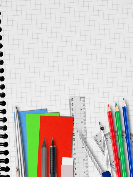 Notebook e suprimentos — Fotografia de Stock