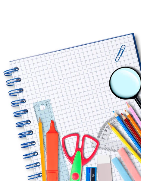 Back to school, notebook and supplies — Stock Photo, Image