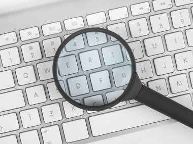 Büyüteç bir klavye üzerinde