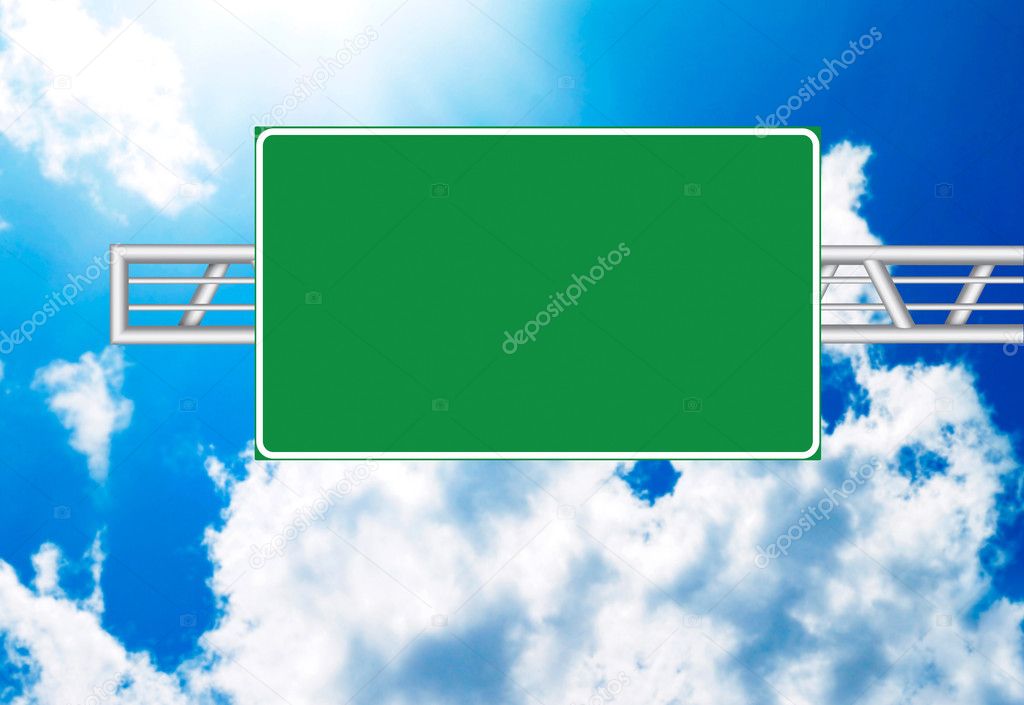 Highway sign over blue sky