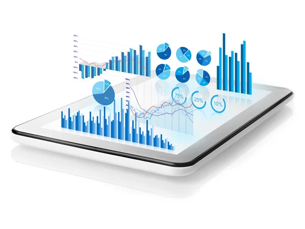 Diagramme, die vom Tablet projiziert werden — Stockfoto