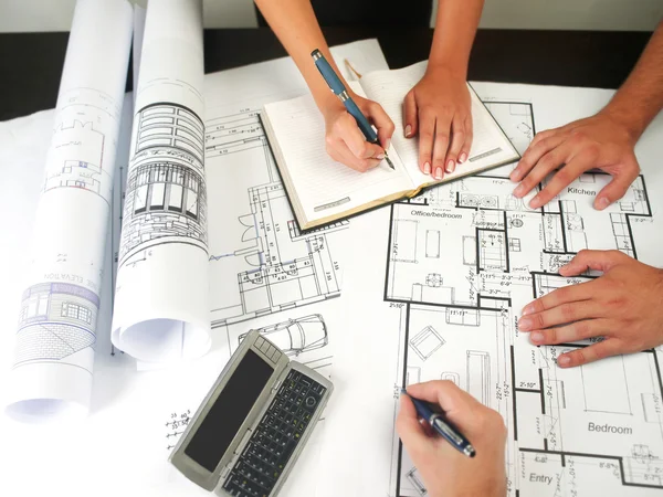 Working on blueprints — Stock Photo, Image