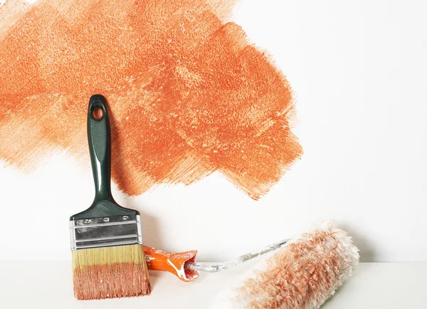 Boya fırça ve boya silindiri — Stok fotoğraf