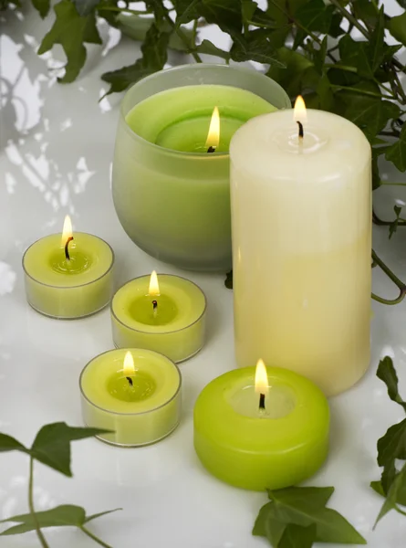 Spa candles on white — Stock Photo, Image