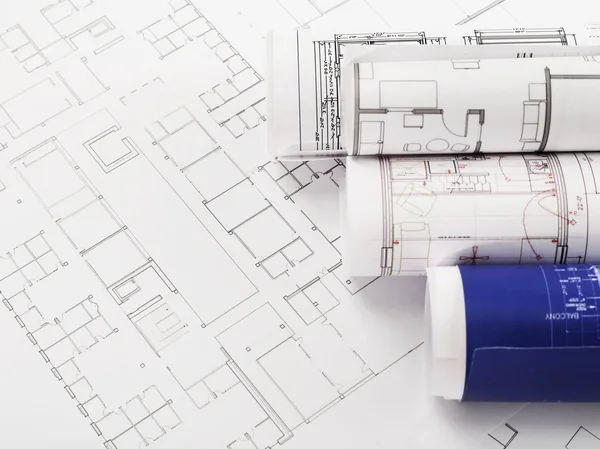 Blueprints on table — Stock Photo, Image